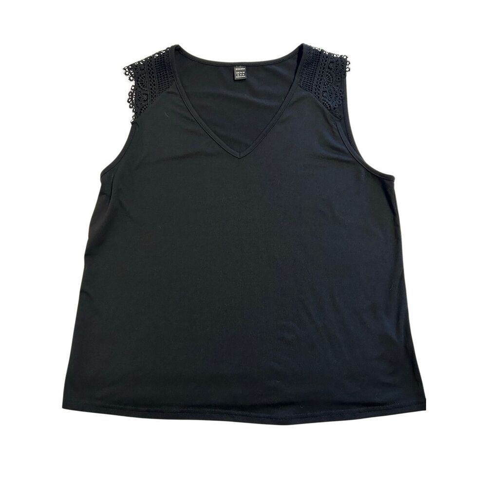 GOMORN Black V-Neck Lace Shoulder Tank Top Sleeveless Top Size XL